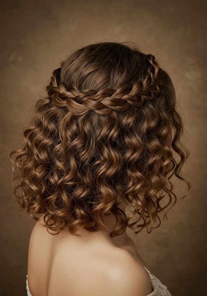 braided crown on curls