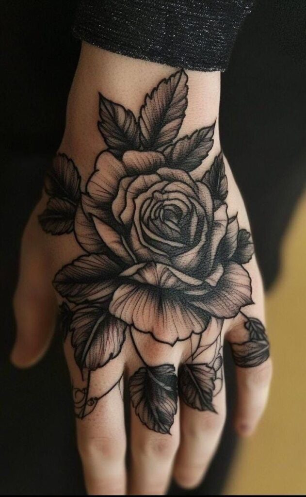 rose hand tattoo