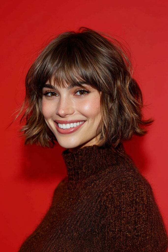 tousled bob with bangs
